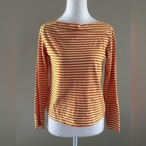 Mango Orange and White Striped Long Sleeve Top